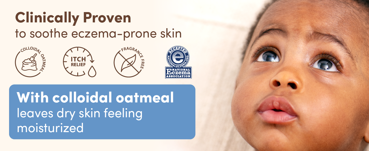 Fragrance-free baby skincare with soothing colloidal oatmeal leaves dry skin feeling moisturized