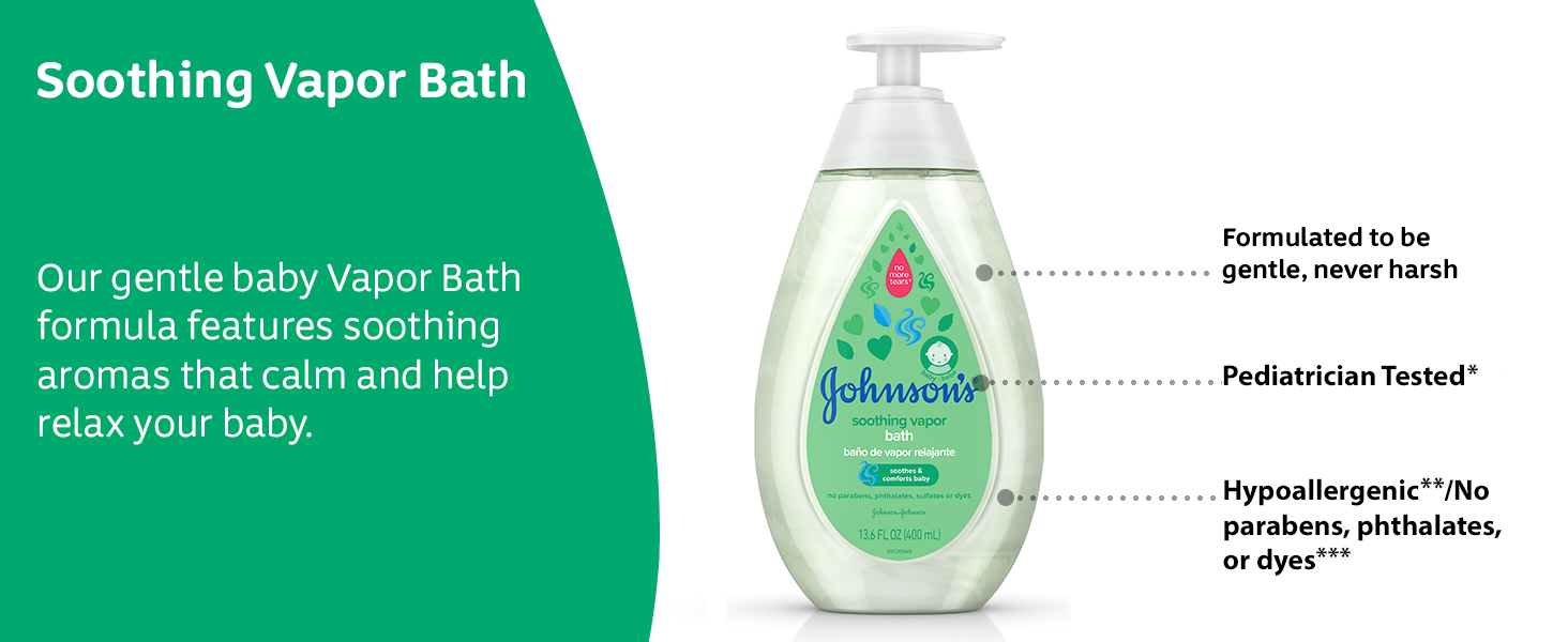 Our gentle baby Vapor Bath formula features soothing aromas that calm and help relax your body